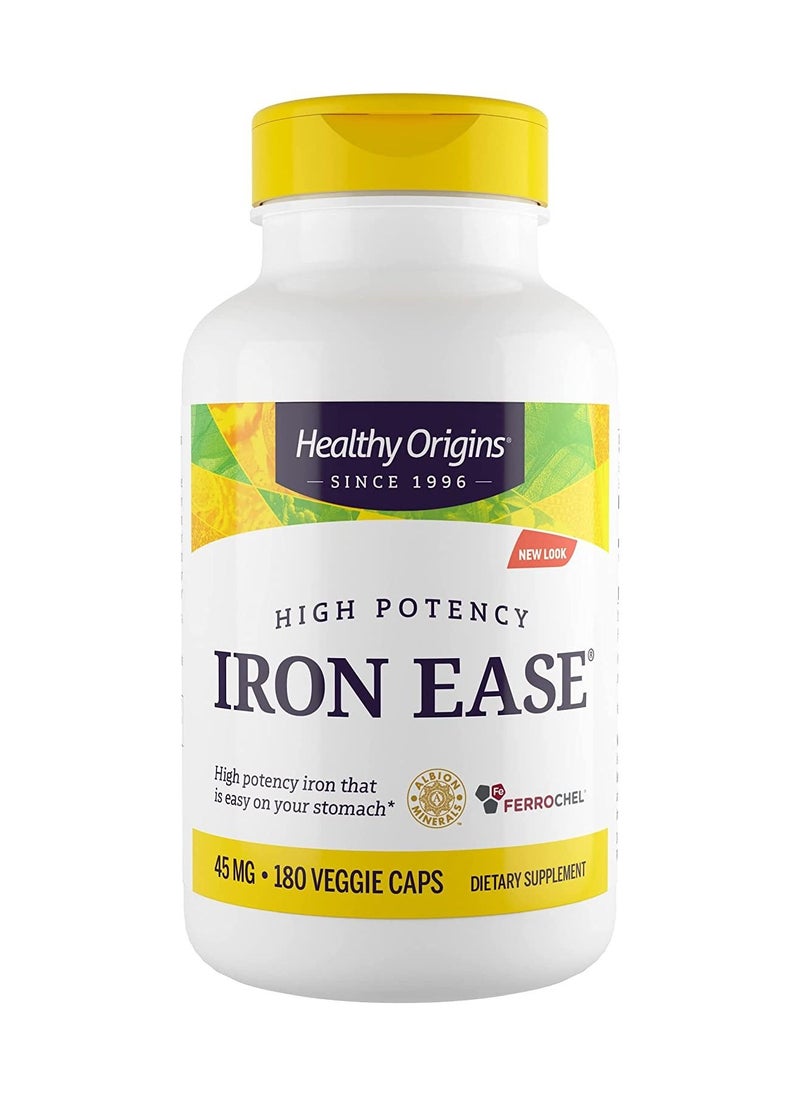 Healthy Origins - Iron Ease - High Potency Iron that is easy on your stomach - 45MG 180 Veggie Caps Dietary Supplement - Image 1