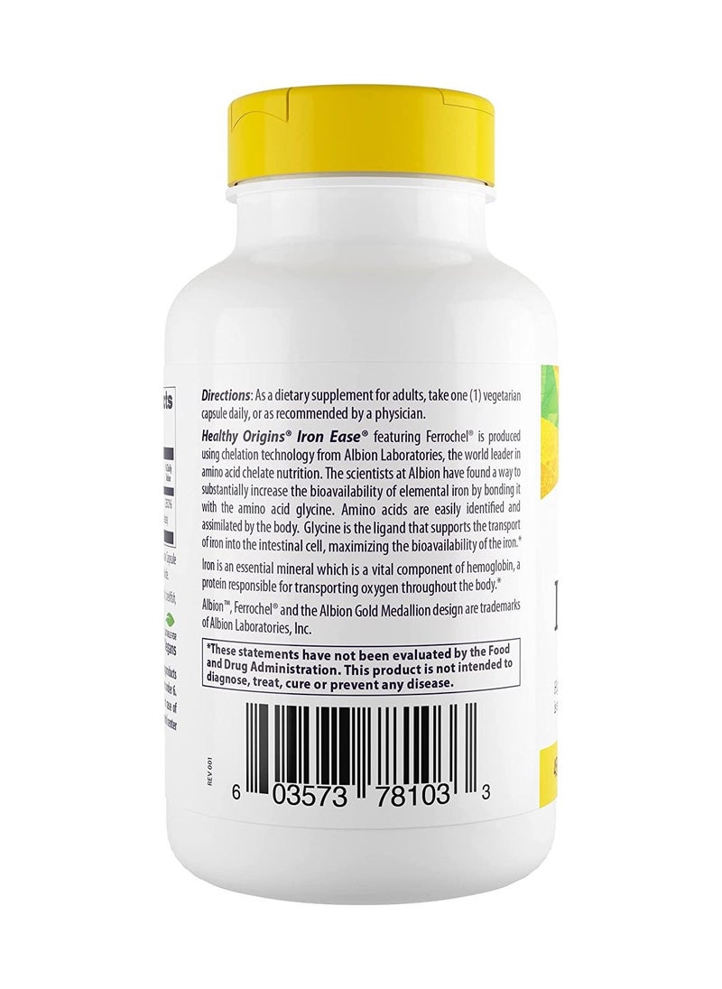 Healthy Origins - Iron Ease - High Potency Iron that is easy on your stomach - 45MG 180 Veggie Caps Dietary Supplement - Image 1