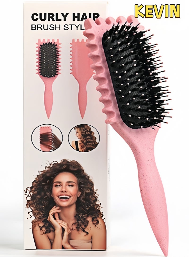 كيفن فرشاة تصفيف الشعر المجعد، فرشاة الشعر المجعد، فرشاة فك تشابك الشعر الجاف والمبلل، الأداة الأساسية لتشكيل وتصفيف تجعيدات شعرك، احصلي على تجعيدات محددة تمامًا (وردي) - Image 1