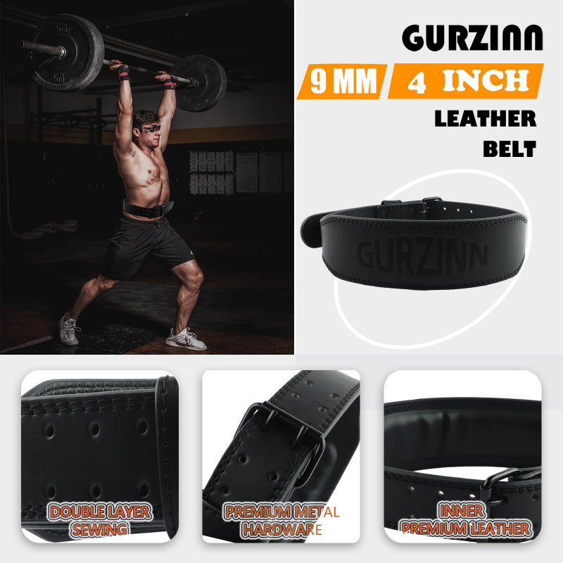 GurZinn Weight Lifting Belt For Men & Women - Leather Gym Belts For Weightlifting Powerlifting Strength Training Squat Or Deadlift Workout Up(B-Black/Xs) - Image 3