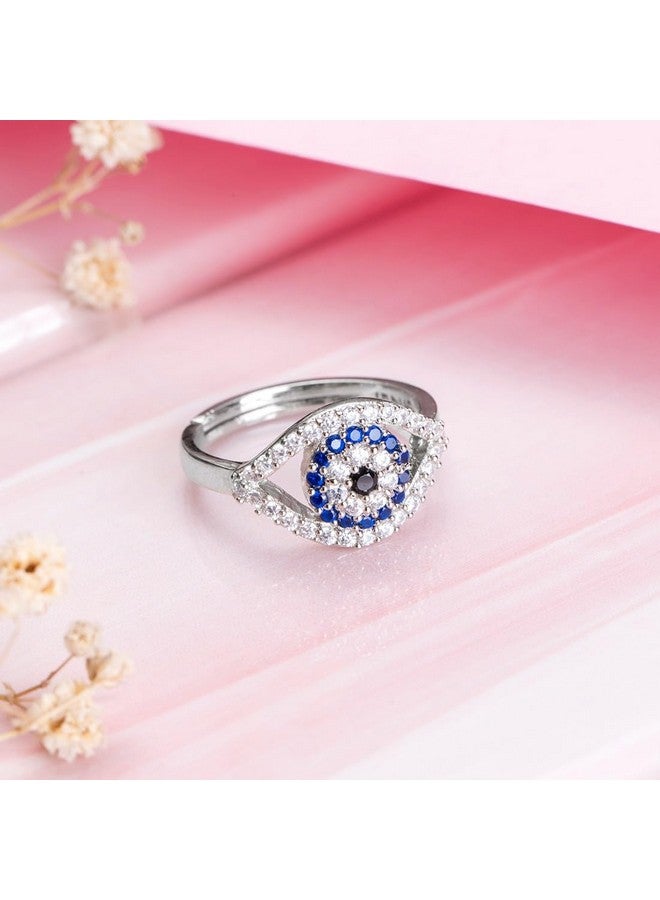 ZAVYA 925 Sterling Silver Rhodium Plated Classic Evil eye Ring | Gift for Women & Girls | 1 Year Plating Warranty|Rakhi Gift For Sister - Image 2