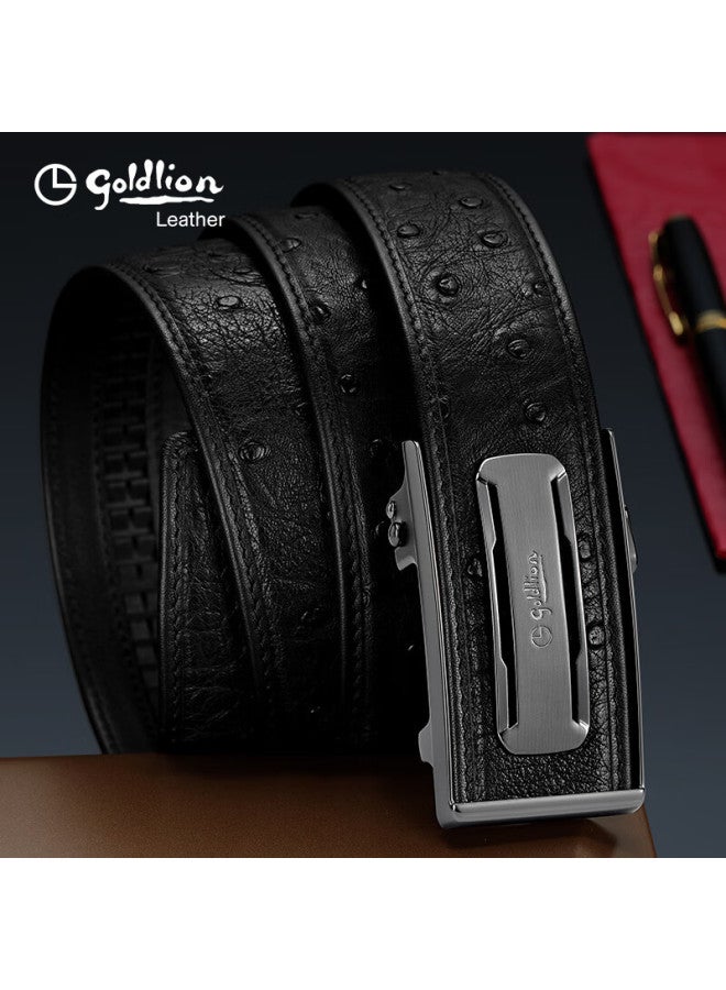Goldlion Men's Leather Belt With Automatic Buckle, High-quality Wooden Gift Box, Ostrich Leather Inner Buckle Trouser Belt, New Year Gift - Image 3