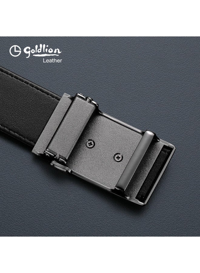 Goldlion Men's Leather Belt With Automatic Buckle, High-quality Wooden Gift Box, Ostrich Leather Inner Buckle Trouser Belt, New Year Gift - Image 4