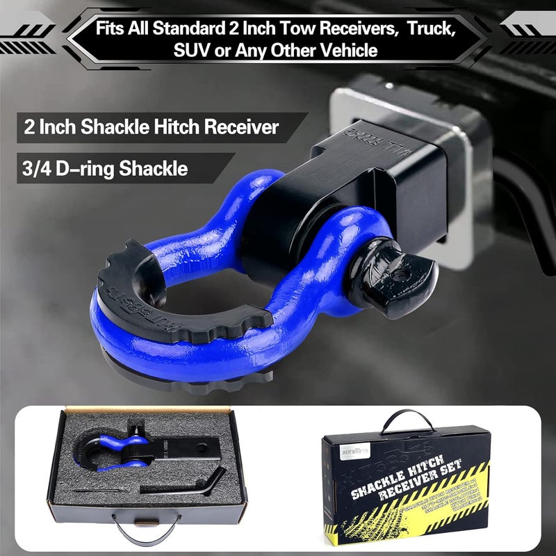 AUTOBOTS Shackle Hitch Receiver 2", 45,000 Lbs Break Strength Heavy Duty Receiver with 5/8" Screw Pin, 3/4" D Ring Shackles, Towing Accessories for Vehicle Recovery Off-Road, Blue&Black - Image 5