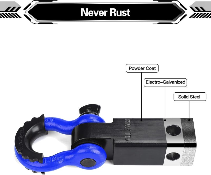 AUTOBOTS Shackle Hitch Receiver 2", 45,000 Lbs Break Strength Heavy Duty Receiver with 5/8" Screw Pin, 3/4" D Ring Shackles, Towing Accessories for Vehicle Recovery Off-Road, Blue&Black - Image 4