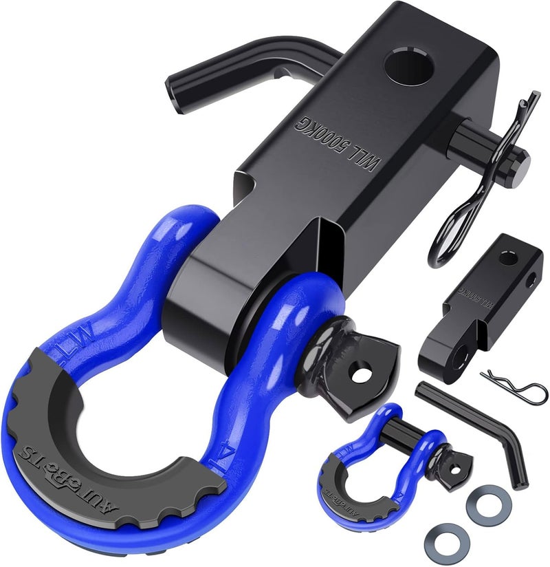 AUTOBOTS Shackle Hitch Receiver 2", 45,000 Lbs Break Strength Heavy Duty Receiver with 5/8" Screw Pin, 3/4" D Ring Shackles, Towing Accessories for Vehicle Recovery Off-Road, Blue&Black - Image 1