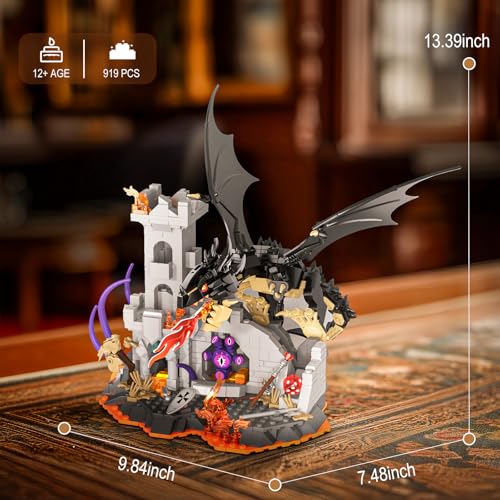 Brihappen Dragon Fire Castle Building Blocks Set for Adults Boys Girls Creative Dragon Fire Castle Building Toy Halloween Decor Home Office Collect and Display Models Birthday Gifts 919 Pieces - Image 5