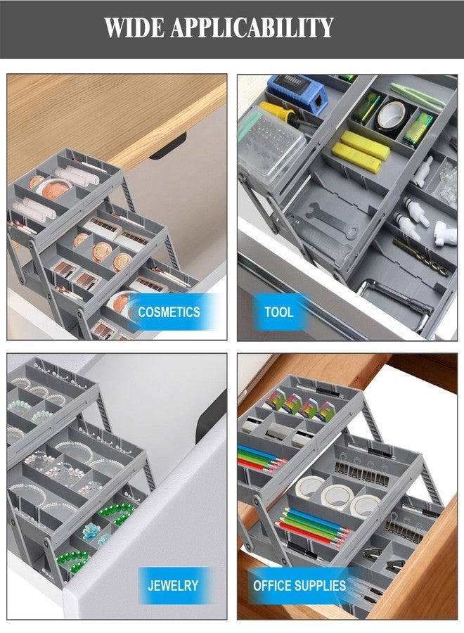 Fockety Drawer Organizer, Expandable Foldable Versatile Bathroom and Vanity Desk Drawer Organizer Trays, Plastic Storage for Makeup, Bedroom, Jewelry, Kitchen Utensils and Office (3 - Image 3