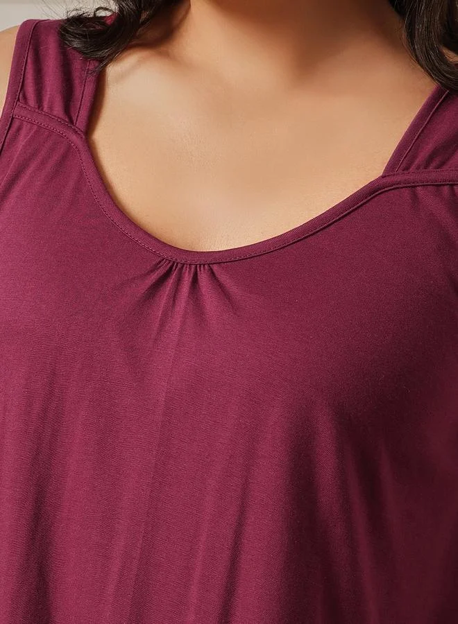 Clovia  Maroon Cotton Blend Nightdress with Side Slit for Women | Best Price UAE
