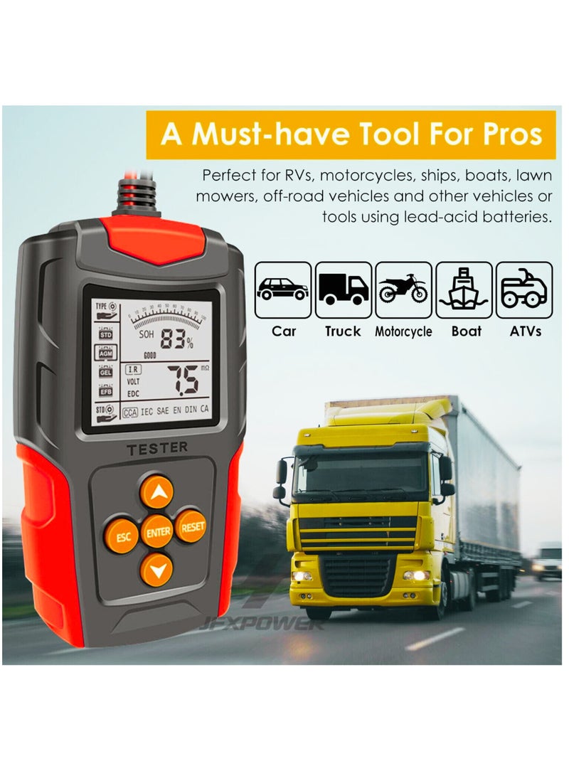 Generic Digital Battery Tester 12v Car24v truck LCD Digital Battery Analyzer Car Charge Diagnostic Tool SOH SOC CCA IR Measurement for Car Truck Motorcycle 12V/24V  - Image 2