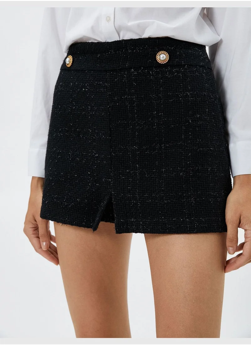 KOTON Pearl Buttoned Mini Tweed Skort