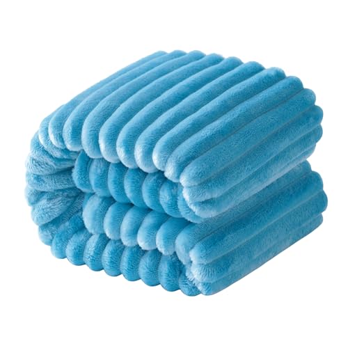 NTBAY Flannel Fuzzy Toddler Blanket Fluffy Warm and Lightweight Reversible Stripes Design Baby Plush Blanket 30x40 Inches Blue - Image 1