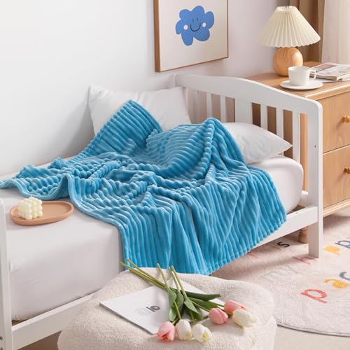 NTBAY Flannel Fuzzy Toddler Blanket Fluffy Warm and Lightweight Reversible Stripes Design Baby Plush Blanket 30x40 Inches Blue - Image 3