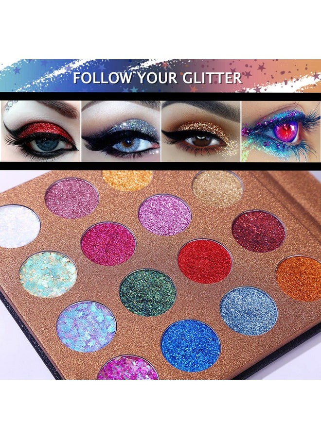 Ucanbe - UCANBE Pro Glitter Eyeshadow Palette - Professional 16 Colors - Chunky & Fine Pressed Glitter Eye Shadow Powder Makeup Pallet Highly Pigmented Ultra Shimmer for Face Body - Image 1