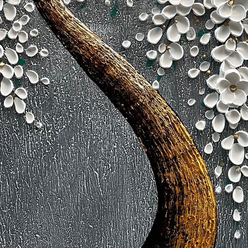 Epicler art 100% Hand-Painted 3D White Vertical Abstract Flower Tree Painting, Canvas Texture Mural, Living Room, Bedroom, Dining Room Mural 24x48 inchs - Image 3