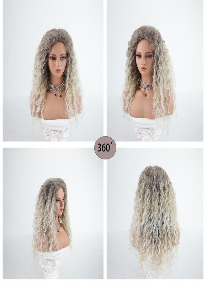 Fencca Ash Blonde Long Curly Wigs for Women Ombre Color Heat Synthetic Curly Wig Mix Blonde Curly Wavy Wig Layered Natural Daily Party Wig - Image 5