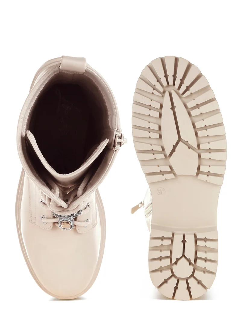 London Rag Rhinestone jewelled Chunky Boots in Beige