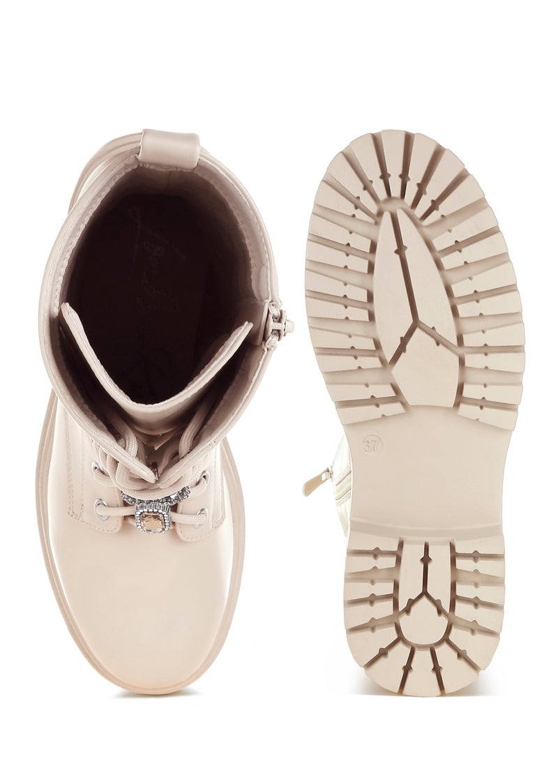 London Rag Rhinestone jewelled Chunky Boots in Beige - Image 5