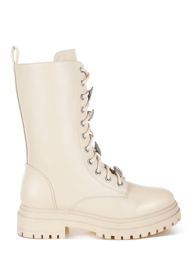 London Rag Rhinestone jewelled Chunky Boots in Beige - Image 1