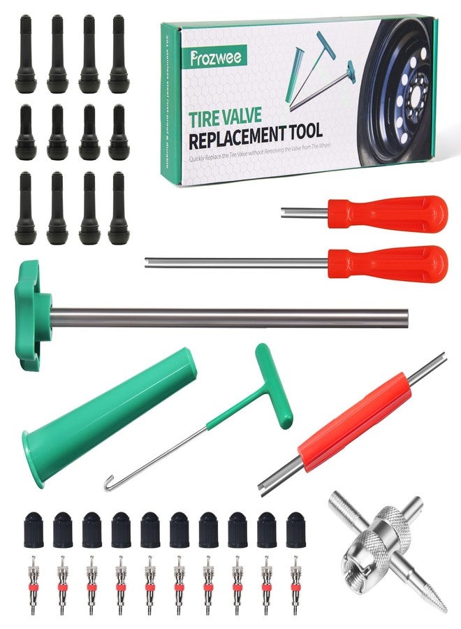 Prozwee Tire Valve Stem Core Quickly Replacement Tool Kit,with Core Remover Installer Tools with 12PCS Valve Stems & 10PCS Cores,Perfect Tool for Replacing Valves in Cars,Trucks,Motorcycles, etc. - Image 1