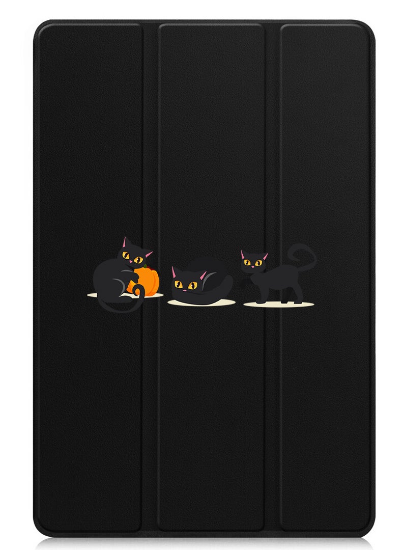 Protective Flip Case For Lenovo Tab M11 (2024) With Trifold Stand Auto Wake Sleep Shockproof Cover Cat pumpkin Halloween-01