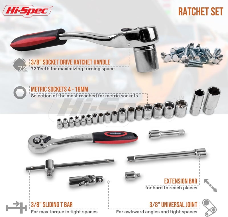 Hi-Spec 67-Pc Auto Mechanics Tool Set - A Car Tools Repair Essential, Packed with Auto Mechanics Tools for Daily Maintenance - Image 3