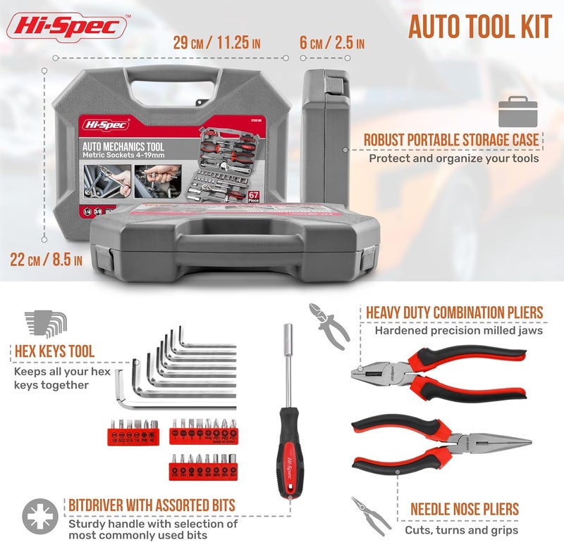 Hi-Spec 67-Pc Auto Mechanics Tool Set - A Car Tools Repair Essential, Packed with Auto Mechanics Tools for Daily Maintenance - Image 4