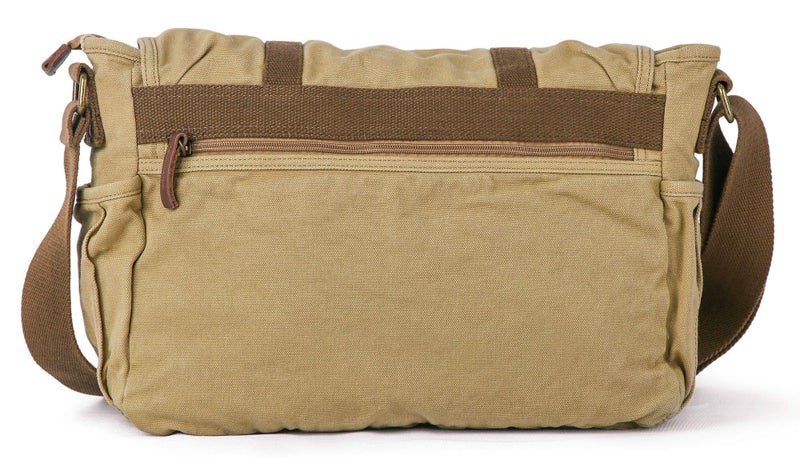 GOOTIUM Canvas Messenger Bag - Vintage Shoulder Bag Frayed Style Boho Purse, Khaki - Image 3