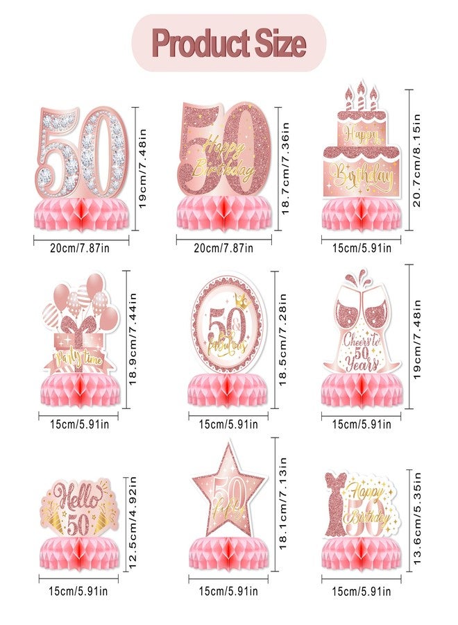 TMTECHJS 50th Birthday Table Decorations for Women 9Pcs Honeycomb Centerpieces Glitter Pink Rose Gold 50th Birthday Decorations Table Centerpieces for Women Pink Party Supplies - Image 2