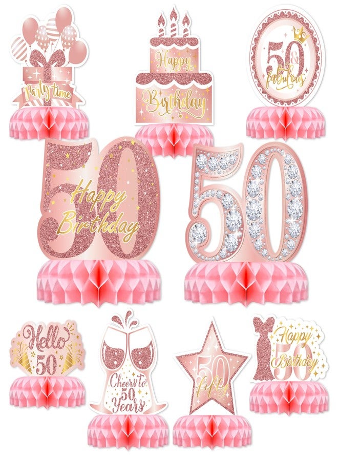TMTECHJS 50th Birthday Table Decorations for Women 9Pcs Honeycomb Centerpieces Glitter Pink Rose Gold 50th Birthday Decorations Table Centerpieces for Women Pink Party Supplies - Image 1