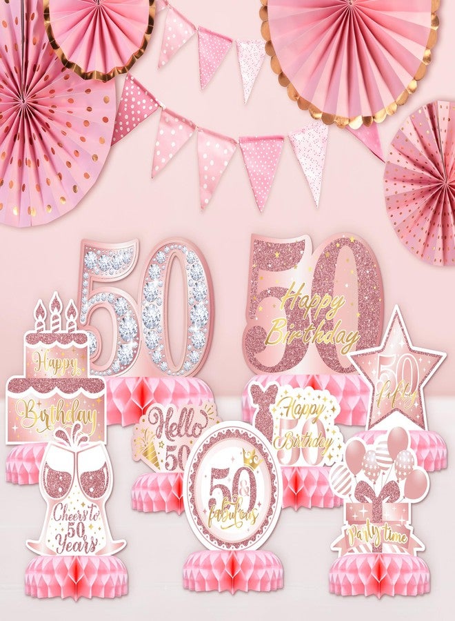 TMTECHJS 50th Birthday Table Decorations for Women 9Pcs Honeycomb Centerpieces Glitter Pink Rose Gold 50th Birthday Decorations Table Centerpieces for Women Pink Party Supplies - Image 5