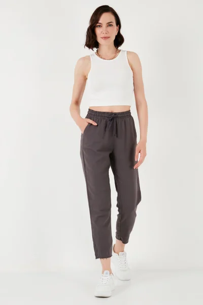 Lela Cotton Waist Tie High Waist Linen Look Short Leg Trousers Women's Trousers 668YP5134