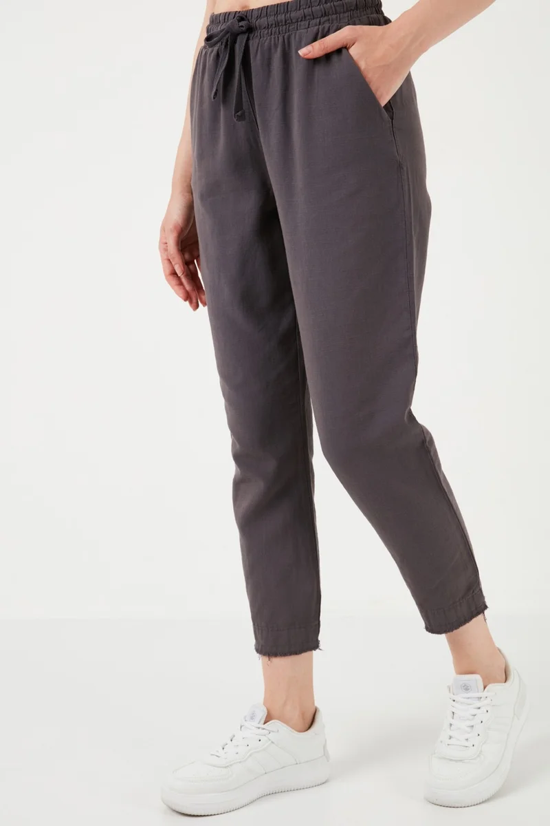 Lela Cotton Waist Tie High Waist Linen Look Short Leg Trousers Women's Trousers 668YP5134