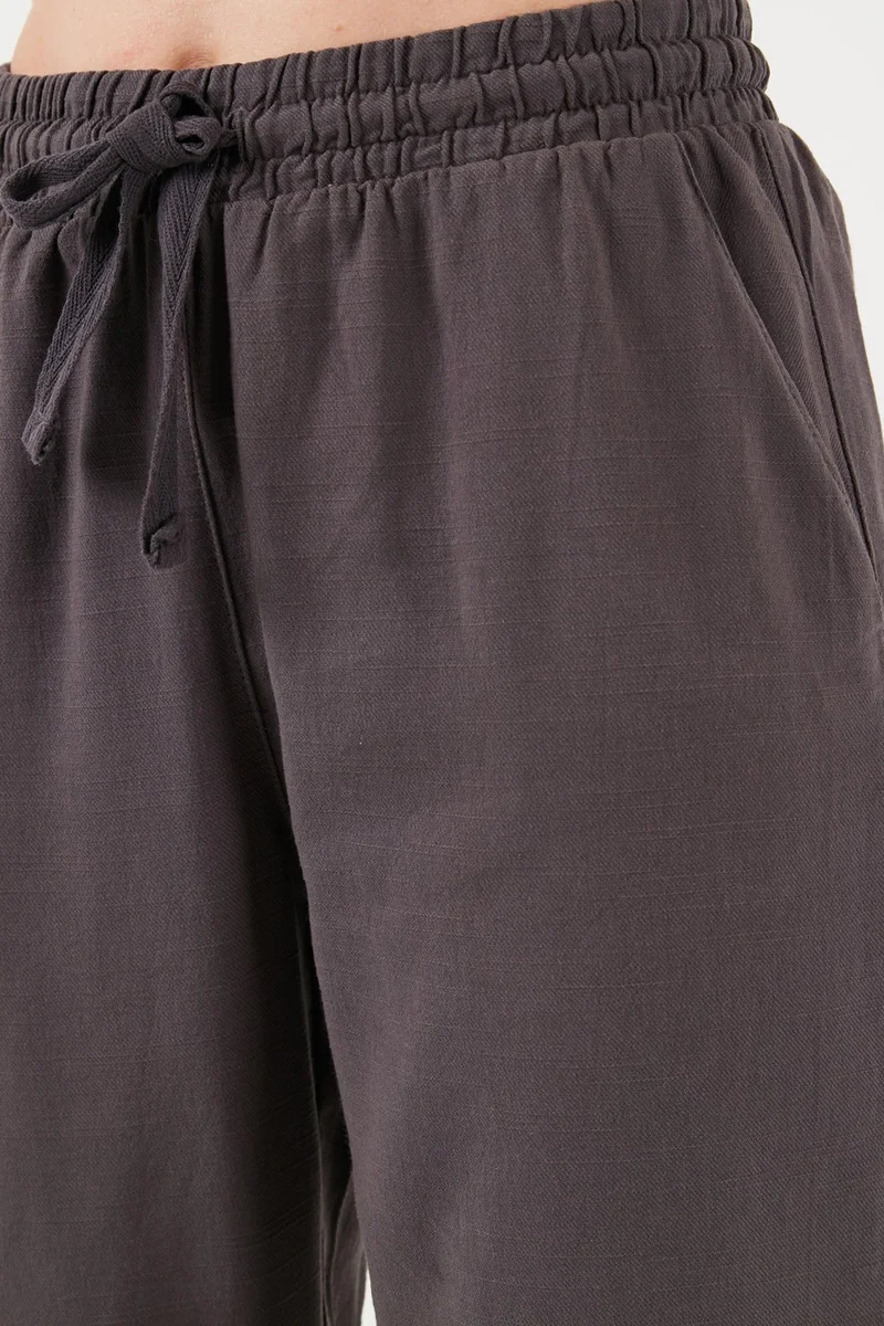 Lela Cotton Waist Tie High Waist Linen Look Short Leg Trousers Women's Trousers 668YP5134