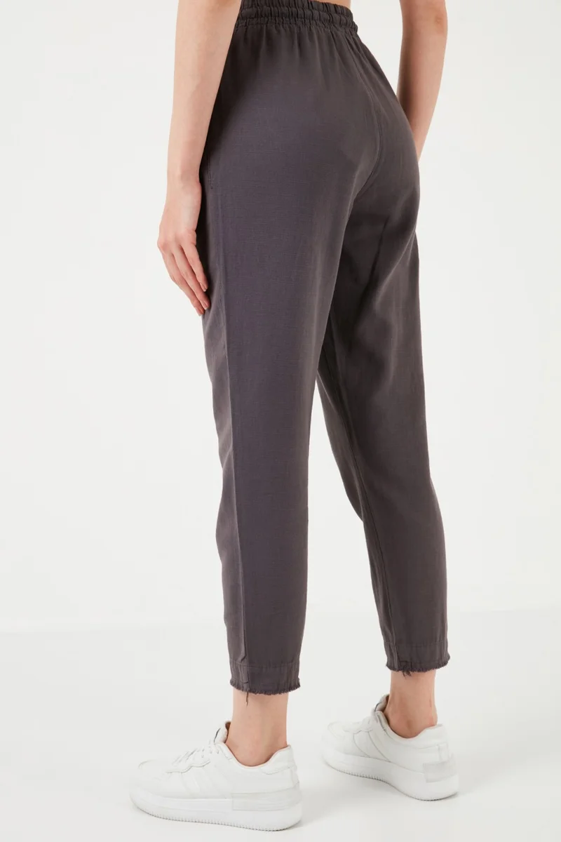 Lela Cotton Waist Tie High Waist Linen Look Short Leg Trousers Women's Trousers 668YP5134