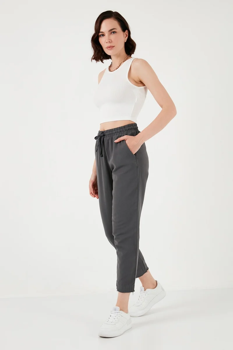 Lela Cotton Waist Tie High Waist Linen Look Short Leg Trousers Women's Trousers 668YP5134