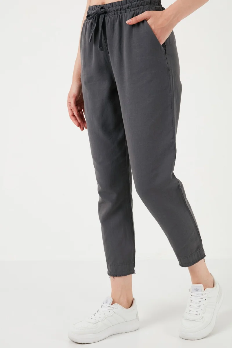 Lela Cotton Waist Tie High Waist Linen Look Short Leg Trousers Women's Trousers 668YP5134