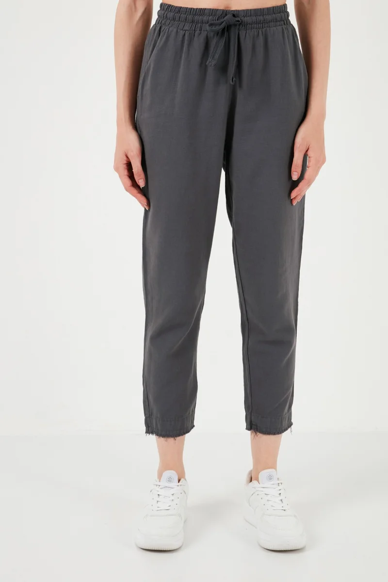 Lela Cotton Waist Tie High Waist Linen Look Short Leg Trousers Women's Trousers 668YP5134