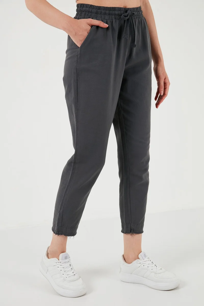 Lela Cotton Waist Tie High Waist Linen Look Short Leg Trousers Women's Trousers 668YP5134