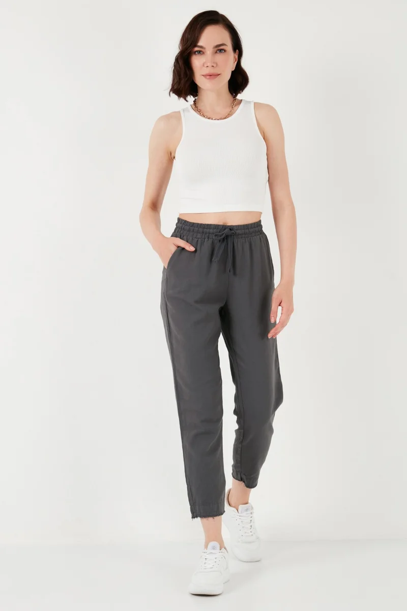 Lela Cotton Waist Tie High Waist Linen Look Short Leg Trousers Women's Trousers 668YP5134
