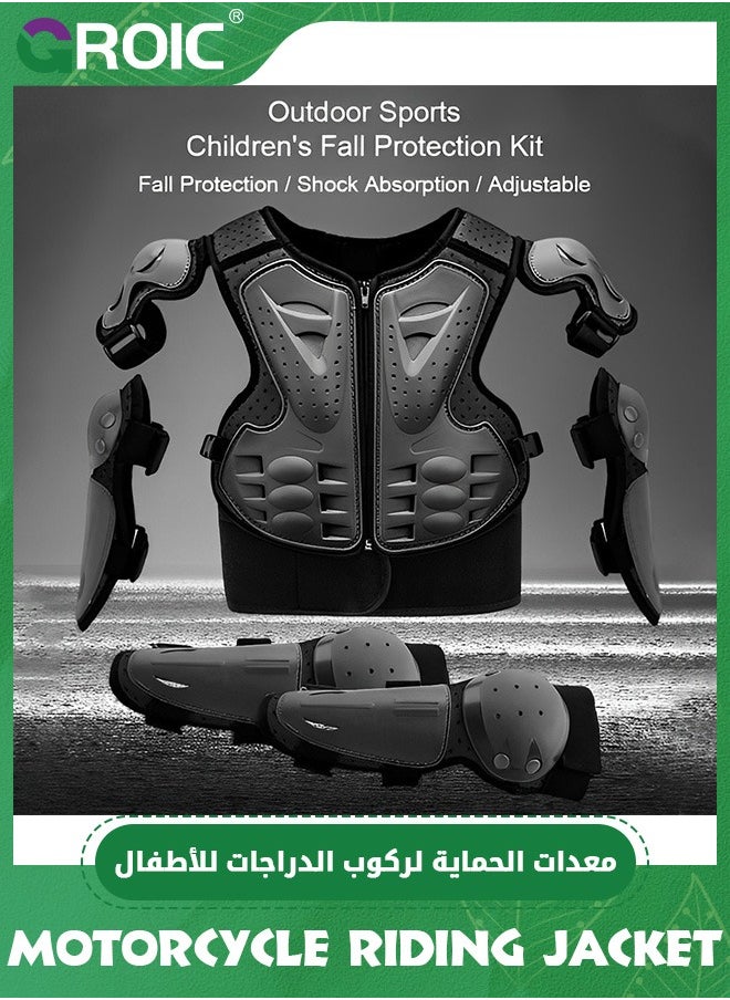 GROIC 5Pcs Kids Chest Protector,Upgraded Motorcycle Kids Armor Suit Dirt Bike Gear Elbow Knee Pads Chest Belly Protector Motocross Riding Guards Set  - Image 2