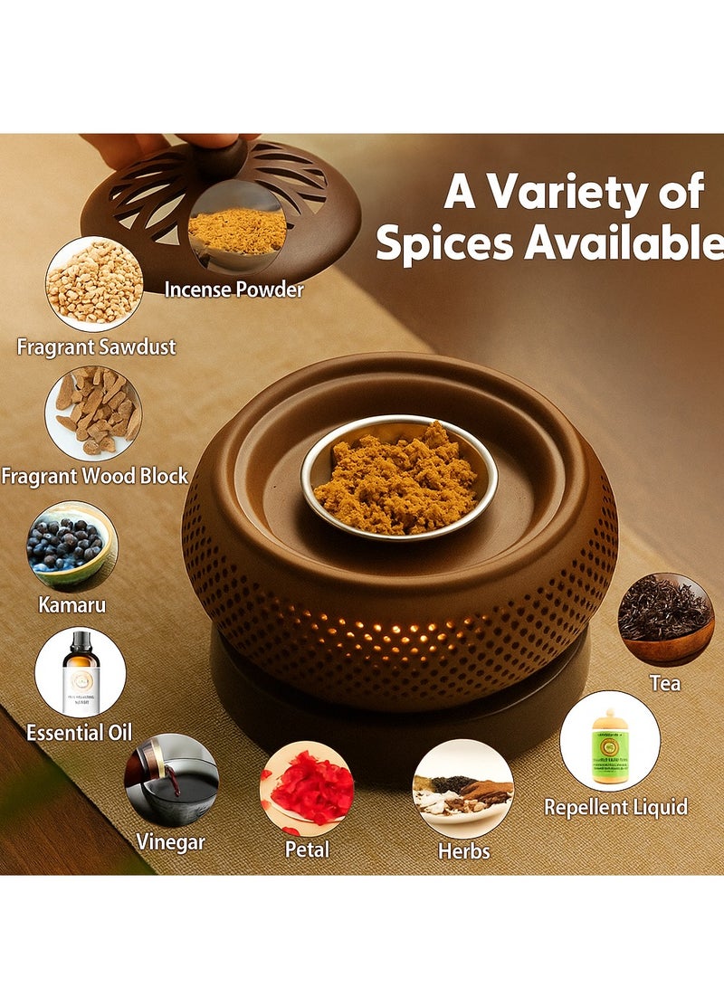 Y&D Ceramic Electric Incense Burner Electronic Aroma Diffuser with Timing Temperature Adjustment and Cover Resin Frankincense Burner Used for Indoor Air Purification Home Decoration Meditation - Image 2