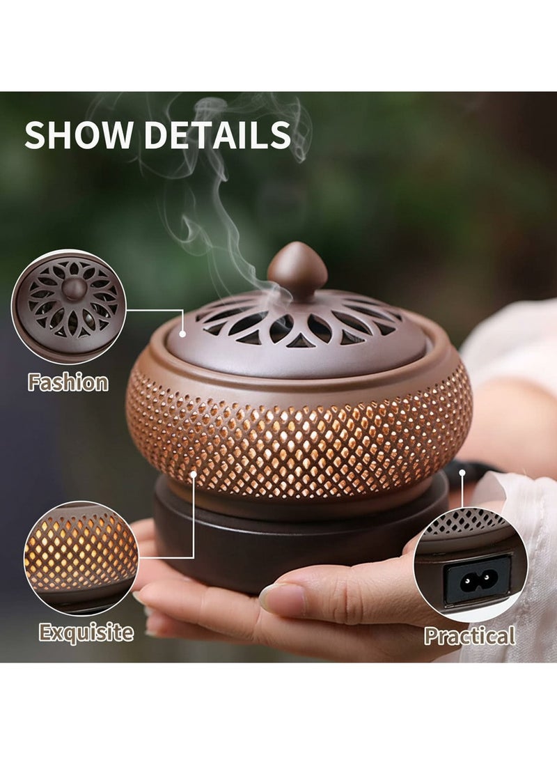Y&D Ceramic Electric Incense Burner Electronic Aroma Diffuser with Timing Temperature Adjustment and Cover Resin Frankincense Burner Used for Indoor Air Purification Home Decoration Meditation - Image 4