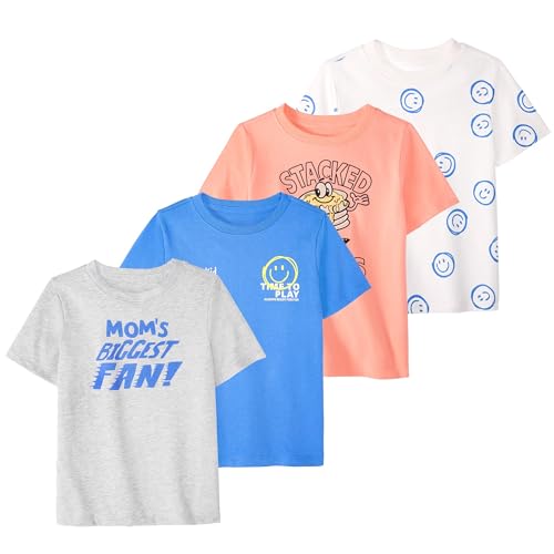 Garanimals Baby Boy Mom TShirt Short Sleeve Tees Kids Casual Crew Neck Size 12 Months White Blue Orange Light Grey 4 Pack - Image 1