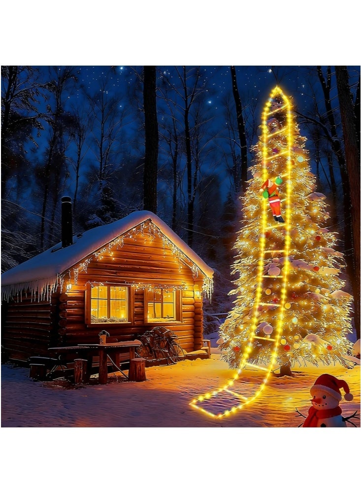 GGEROU 205 أضواء عيد الميلاد LED للزينة الداخلية والخارجية 6.6 قدم أضواء سلالم زينة عيد الميلاد مع سانتا كلوز، 8 أوضاع أضواء شجرة عيد الميلاد المقاومة للماء للحديقة والنوافذ وزينة المنزل والجدران، أبيض دافئ - Image 3