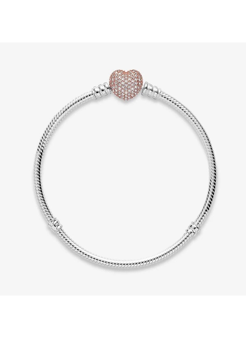 PANDORA - Pandora Moments Pavé Heart Clasp Snake Chain Bracelet - Image 1
