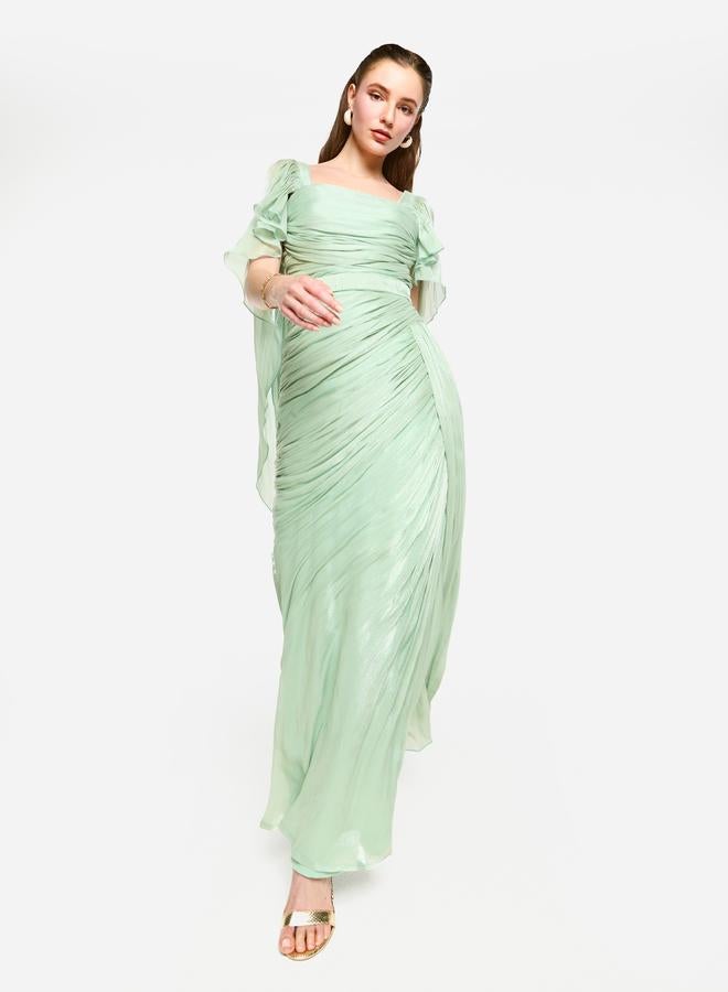 House of Moda Pleated Cape Sleeves Ruffled Detail Maxi Dress - Image 2