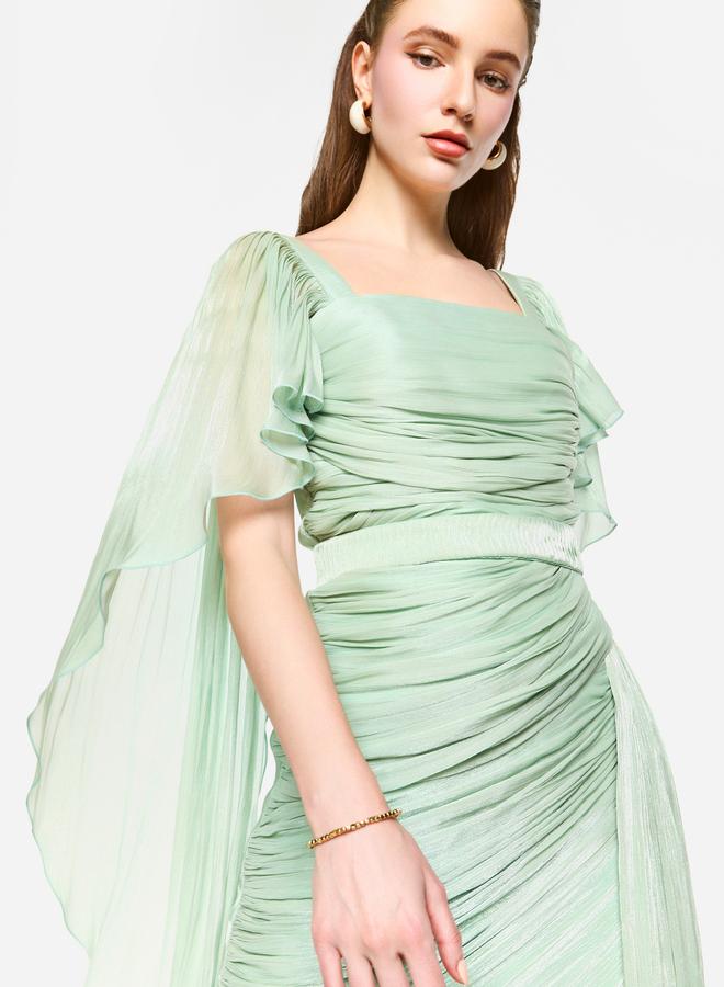 House of Moda Pleated Cape Sleeves Ruffled Detail Maxi Dress - Image 5