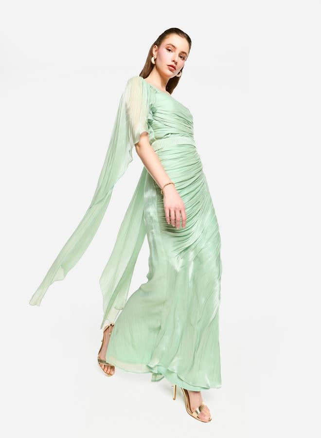 House of Moda Pleated Cape Sleeves Ruffled Detail Maxi Dress - Image 4