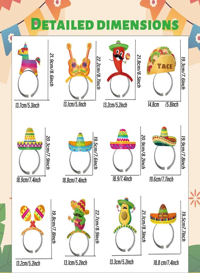 KFJBPB ديكورات KFJBPB Cinco De Mayo، 12 قطعة من قبعات Sombrero وقبعة Taco لتزيين الحفلات المكسيكية - قبعات عصابة رأس ملونة لمستلزمات صور Fiesta Cinco De Mayo - Image 2